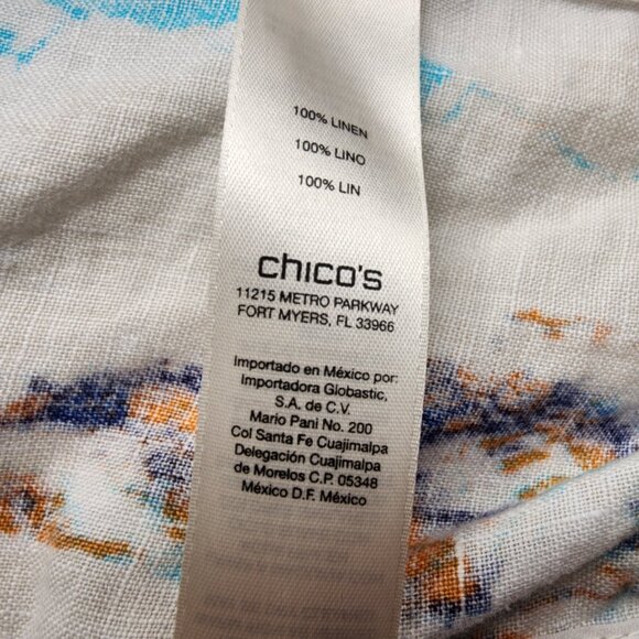 Chicos Women’s Cardigan Size 0 XS White Multi Abstract Open Front Chiffon Dolman - Picture 12 of 13